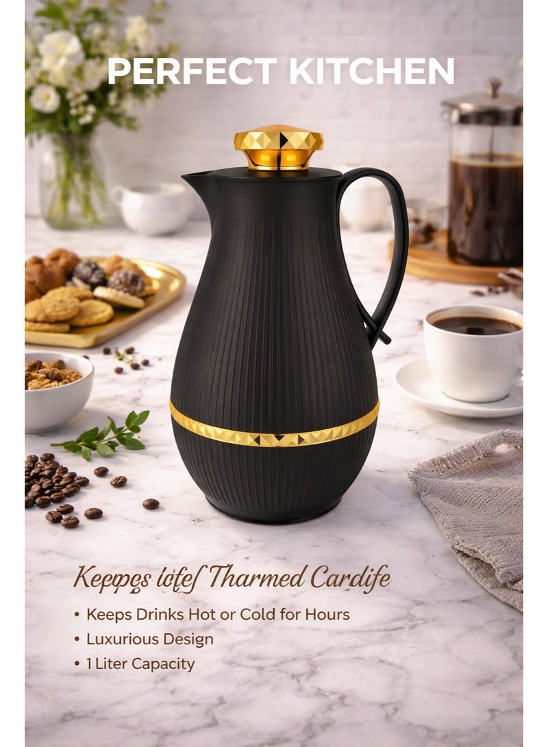 بيرفكت كيتشن ترمس قهوة عربي سعة 1 لتر يحفظ الحرارة حتى 12 ساعه  لون أسود - Image 1